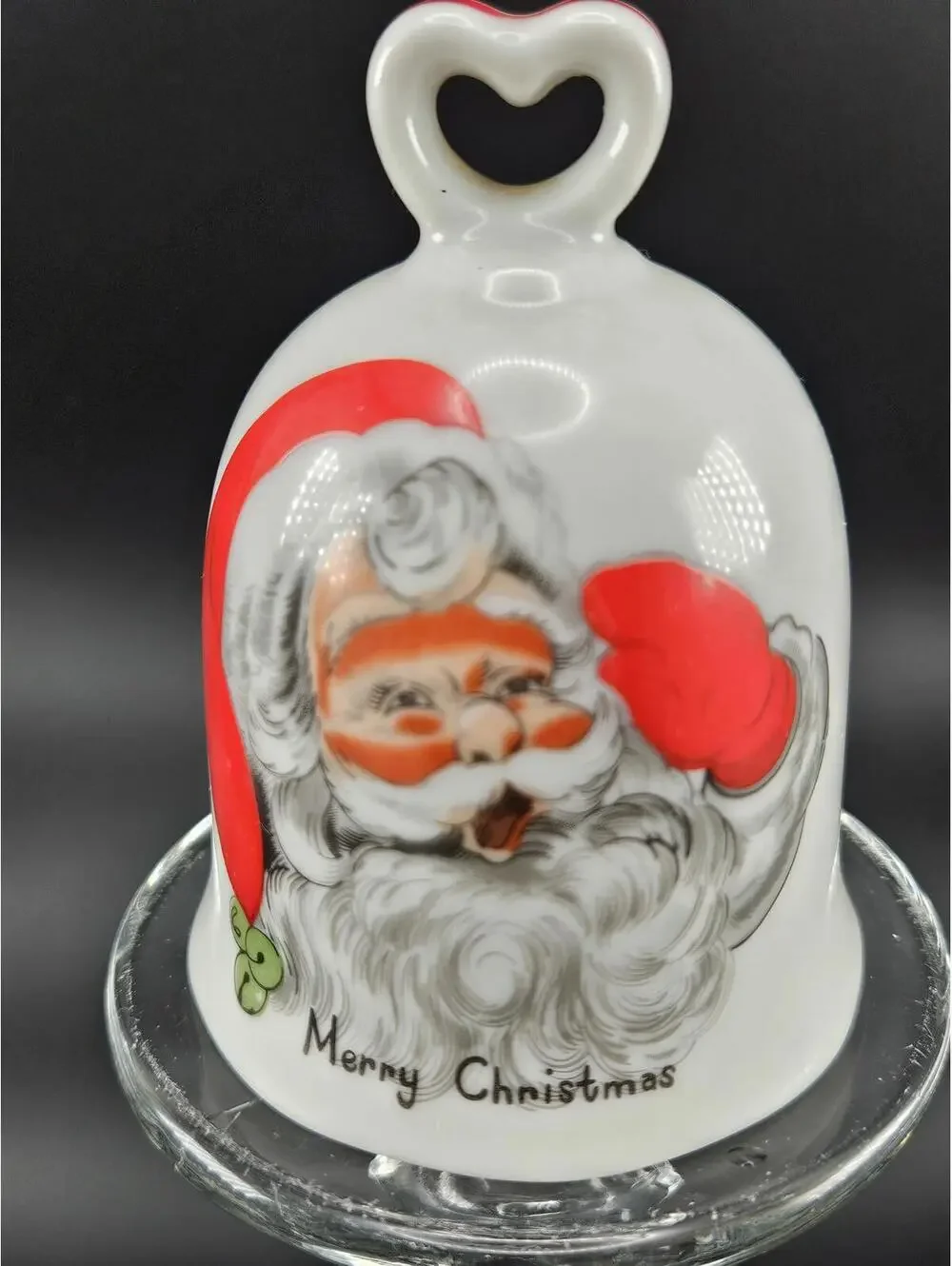 Japan Ceramic Christmas Bell Santa Claus with Heart Handle – 1950s Holiday Charm